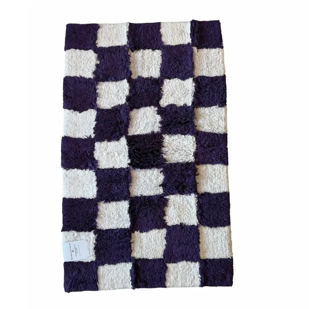 NEW Mackenzie-Childs Checkerboard Violet Bath Rug 24x40 Cotton